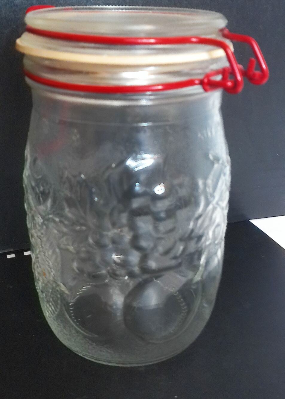 Vintage Niveau de Remplissage 1L Clear Glass Fruit Embossed Jar Container